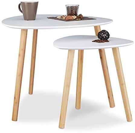 Relaxdays Satztisch 2er Set, platzsparende Beistelltische im nordischen Design, Blumentisch und Zeitungsablage, weiß