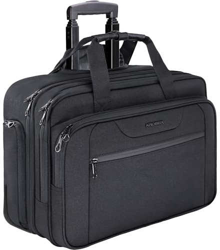 KROSER Trolley Business, Handgepäck Koffer, Rolling Case mit Rädern Bis zu 17,3 Zoll Laptop wasserdichte Übernacht-Rolltasche mit RFID-Taschen für Reisen/Schule/Männer/Frauen-Schwarz MEHRWEG