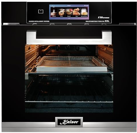 Kaiser EH 6344 Einbaubackofen 79L – Air Fryer Pyrolyse Backofen mit TFT Display, Heißluftfritteuse, Pyrolyse Selbstreinigung, Dampfreinigung, 29 Funktionen, Temperatursonde, Bratautomatik, Schwarz