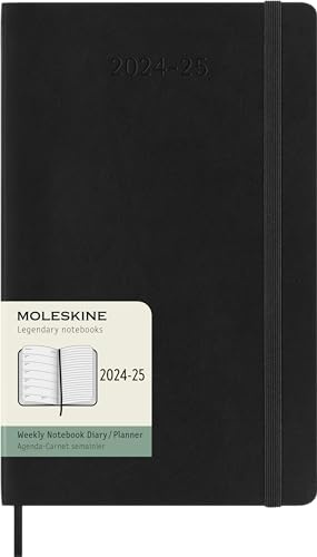 Moleskine Wochenplaner 2024-2025, WochenAgenda 18 Monate 2025 mit Platz für Notizen, mit weicher Abdeckung und elastischem Verschluss, Großformat 13 x 21 cm, Farbe Schwarz