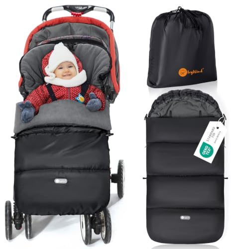 Fußsack Kinderwagen Winter, Fußsack Buggy mit Kordelzug, Schwarz & Grau | Universeller Fusssack Kinderwagen Baby mit Verstellbarer Reißverschlus, Einfachen Zugang, Abnehmbar und Waschmaschinenfest