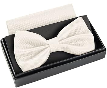 Fliege Weiss mit Einstecktuch für Herren Set - Anzug Herrenfliege zur Hochzeit - Verstellbare Schleife in Weiß