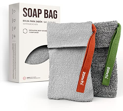 ZOMCHI 2 Stück Seifenbeutel und Seifenspartasche zur Verwendung in der Dusche, Premium Body Scrubber Duschschwamm (Beutel für weiche und harte Seife)