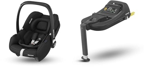 Maxi-Cosi CabrioFix i-Size Babyschale, CabrioFix i-Size ISOFIX Base Bundle - Gruppe 0+ Kindersitz, Flexibles Travelsystem, 0-12 Monate, 40-75 cm + CabrioFix i-Size Base, Essential Black