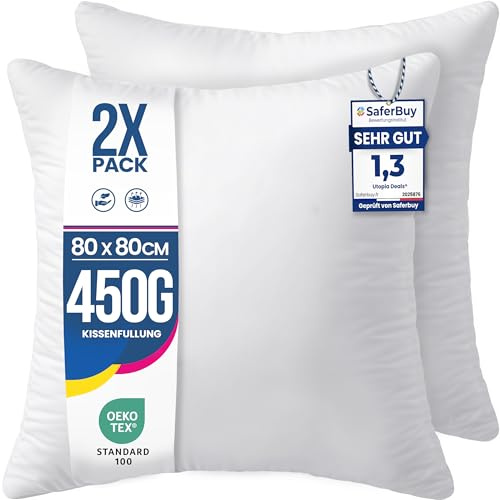 Utopia Bedding 2er Set Kissenfüllung 80 x 80 cm, Innenkissen Füllkissen Kopfkissen Sofakissen (Weiß)
