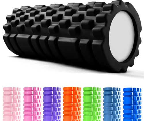 unycos - Faszienrolle (33x14 cm), Fitness-Rolle mit 3D Texturmassage und 50 Übungen E-Book, Hartschaumrolle zur Selbstmassage, Belastbar 130 kg, Massagerolle für Funktionales Training (Schwarz)