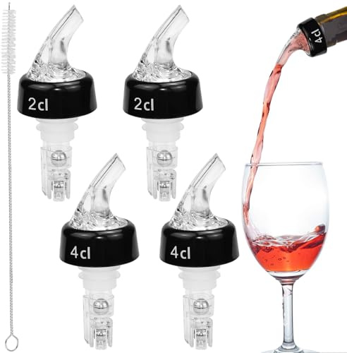 SLTAXAR 4 Stück Flaschenausgießer Spirituosen 2cl/4cl Dosierer für Flaschen, Ausgiesser für Spirituosen mit Bürste Portionierer Flasche bar Bottle pour Spouts Dosierer für Wein Schnaps Cocktails Öl