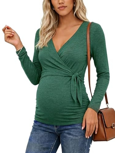 Love2Mi Damen Stillshirt V-Ausschnitt Umstandsshirt Umstandsmode Mode | Weiches Bequem Material, Feminine Passform Mit V-Ausschnitt, Praktische Stillfunktion, für Schwangerschaft Und Stillzeit