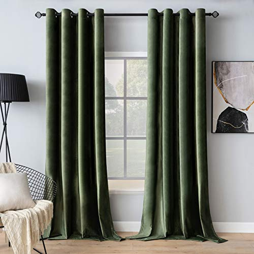 MIULEE Samtvorhang mit Ösen, Vorhänge Blickdicht 140x245 cm Olivgrün, 2er | Weicher Gardinen Blickdichter Samtvorhang mit Ösen, Thermoverdunkelnd, Moderner Luxus für Wohnzimmer & Schlafzimmer
