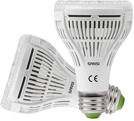 SANSI 15W LED Pflanzenlampe Vollspektrum E27 für Zimmerpflanzen (2 Stücke) | 200W Äquivalent Grow Light, 4000K Wachstumslampe mit Hohe PPFD für Garten, Blumen, Gemüse, Obst