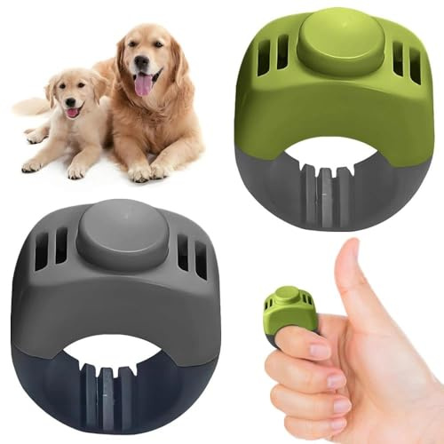huoanpo 2 Stück Hundeklicker Finger Clicker, 19 mm & 21 mm Trainings-Clicker mit Fingerring, Klicker Hund für Hundetraining, Clickertraining, Welpentraining, Katzen- und Pferdetraining, Grün & Grau