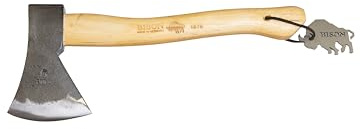 Bison Universalbeil 1879 800g HY I Kleine Outdoor Axt 380mm lang für Forst, Garten UVM. I Mit 3-Fach Sicherheitsverkeilung & mit Echtleder Schneidenschutz, Natur