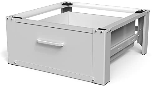 Vonia Waschmaschinen Untergestell mit Schublade 63 x 54 x 31 cm - Waschmaschine-Unterschrank max bis 150 kg Weiẞ