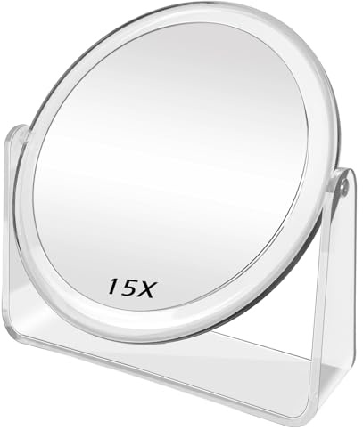 FANCYSEEU Kosmetikspiegel Doppelseitiger Makeup Spiegel mit 1X/15X Vergrößerung, 360° Schwenkbar Tischspiegel, High Definition Schminkspiegel für Schminken Makeup und Gesichtspflege