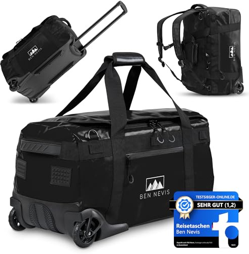 BEN NEVIS Reisetasche mit Rollen – 3in1 Tasche Trolley & Rucksack [60L Groß] Travel Bag Reisekoffer Duffle Bag Sporttasche Rollen Reisetaschen Koffer | Luggage | Reisetasche Damen & Herren