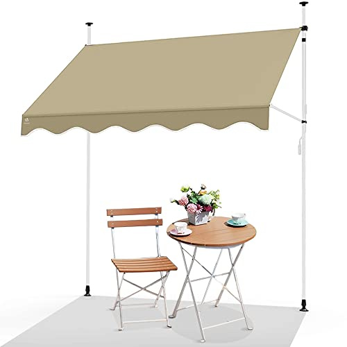 VOUNOT Klemmmarkise Balkon mit Handkurbel, höhenverstellbar Balkonmarkise ohne Bohren, UV-beständig, Wasserdicht & Sonnenschutz, 250 cm breit, Beige