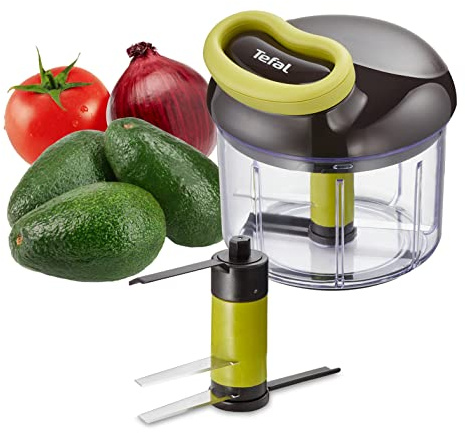 Tefal K13204 Ingenio 5-Sekunden-Zerkleinerer ohne Strom, Fassungsvermögen: 900ml, Multizerkleinerer, Universalzerkleinerer für Gemüse, Obst, Nüsse, Knoblauch, Babynahrung, Schwarz/Grün/Transparent
