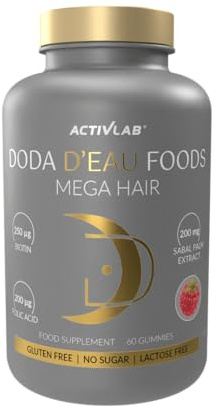 Activlab Haar Vitamin Gummies - Gummibärchen mit Biotin, Zink, Folsäure, Brennnessel und Sägepalme - ohne Zuckerzusatz - 60 Stück - D'EAU FOODS Mega Hair - Himbeere