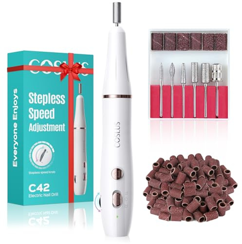 COSLUS C42 kabelloser Nagelfräser mit Stufenloser Präziser Drehzahlregelung | Professionelle Maniküre und Pediküre, wiederaufladbar für Heimstudio und Reisen, für Anfängerinnen, Weiß & Green Box