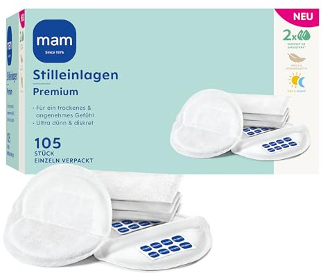 MAM Premium Stilleinlagen, ultra dünn & diskret, 105 Stück | Extra saugstark, absorbieren zuverlässig Muttermilch, optimaler Halt, für alle Brustgrößen geeignet