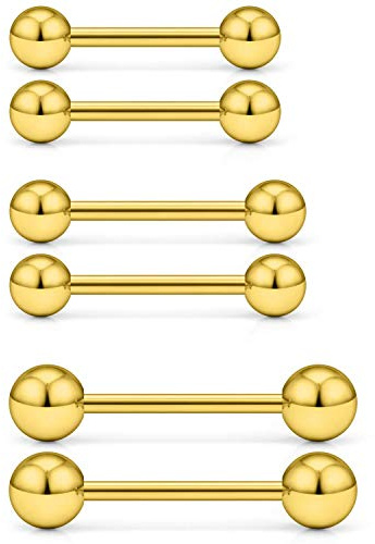 VFUN 3 Paare 14G Chirurgenstahl Außengewinde Zungenpiercing Nippel Piercing Barbell Helix Cartilage Ohr Piercing Retainer Körperschmuck 12mm 14mm 16mm 12mm 14mm 16mm - Gold