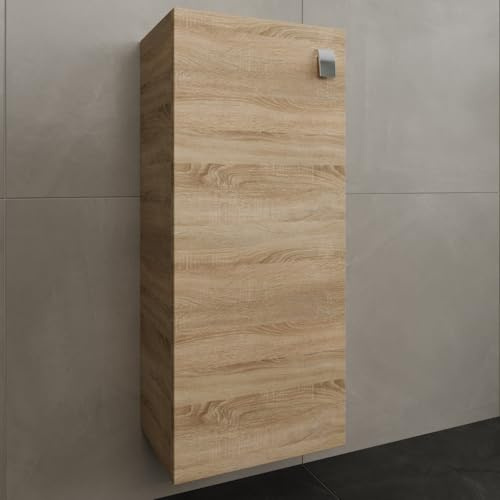 Planetmöbel Bad Midischrank in Sonoma Eiche 32cm, Hängeschrank für Badezimmer, Kleiner Badschrank für extra Stauraum mit 3 Fächern
