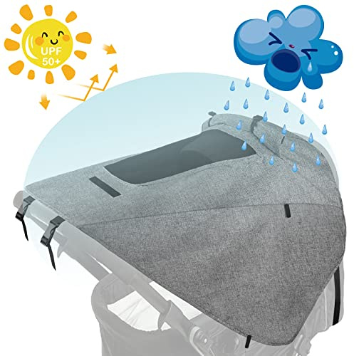 Sonnensegel Kinderwagen UV Schutz, Sonnenschutz für Kinderwagen, 114 x 66cm | Wasserdicht & Verstellbar Universal Kinderwagen Sonnensegel, Double Layer Fabric mit Sichtfenster,Extra Breite Schattenflügel