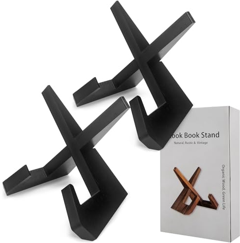 Kochbuchhalter Holz, Kochbuchständer Küche, Kochbuch Halterung, Buchständer aus Holz, Buchhalter, Rezepthalter für Küche (2 schwarz)