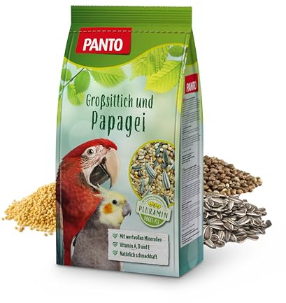 PANTO Großsittich- und Papageienfutter mit Pluramin, 2,5 kg - Bunte Saatenmischung für Papageien und Großsittichen, Vogelfutter mit Sonnenblumenkernen