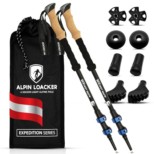 ALPIN LOACKER Teleskop Wanderstöcke Aluminium und Carbon mit Korkgriff I Leichte Nordic Walking Stöcke Damen und Herren für Skifahren und Wandern I Trekkingstöcke für Bergsport