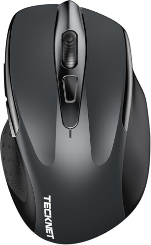 TECKNET Bluetooth Maus, Wiederaufladbare Maus Kabellos(BT 5.0/3.0 + 2.4G) | DREI Modi, 4800 DPI, Ergonomische Leise Funkmaus für Laptops, Mac OS, Android, Windows, Grau