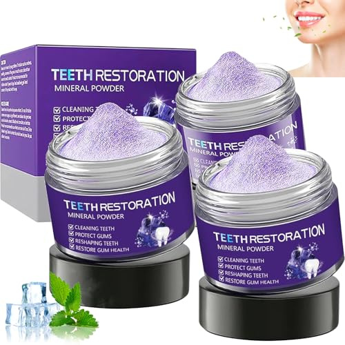 UptVin 3 Stück Zahnreparatur Mineral Puder, Zahnrestaurations Mineralpuder Zahnweiss Pulver Zahnstärkung und Zahnfleischpflege, Erfrischt den Atemb (50g/1.76OZ)