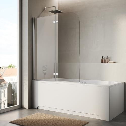 SONNI Duschwand für Badewanne 120x140 cm(BxH) badewannenfaltwand 2-teilig Faltbar 6 mm NANO-GLAS Duschabtrennung Badewanne