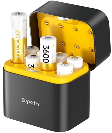 8xAA Wiederaufladbare Lithium Akkus mit Ladegerät, 3600mWh Hohe Kapazität 1.5V AA Batterien, Lang anhaltende wiederaufladbare AA Li-ion Batterie mit Integrierter Charing Aufbewahrungsbox