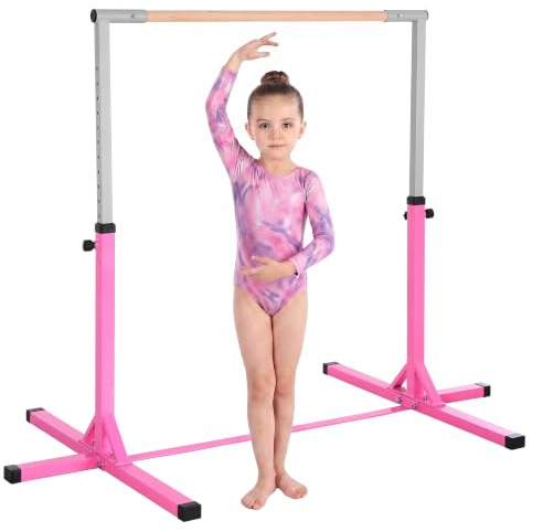 HOMCOM Gymnastikstange für Kinder Höhenverstellbar 3+ | Turnreck Reckstange, Reck Turnstange, für Indoor & Outdoor, aus Holz & Stabile Stahlkonstruktion, bis 75 kg Belastbar