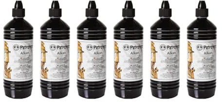 FEUERGOTT 6 Flaschen Vorteilspaket Alkan Lampenöl, Paraffin von Petromax für Petroleum-Lampen, Starklichtlampen, Dochtlampen, Camping, Garten und Terrasse, rußarm, geruchsarm