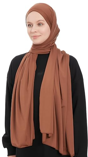 Ayisah Hijab Kopftuch Damen Muslimisch - Braun Jersey Hijab Kopftuch Für Damen - Dehnbar Moderne Islamische Hidzab Kopftücher Schal - Hidzab Kopftücher 70x180 cm - Braun