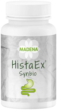 MADENA HistaEx Synbio – Milchsäurebakterien und Bifidobaktieren bei Histaminintoleranz und Fruktoseintoleranz – 60 Kapseln + 2 lösliche Ballaststoffe, Tagesdosierung von 20 Mrd. Keimen