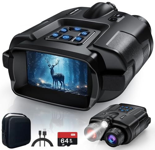 Haokoo 4K Nachtsichtgerät Profi, 600m Nachtsicht, 8-Fach Zoom, 3-Stufen Infrarot, 5000mAkku, IP65 wasserdicht, Aufnahmefunktion für Jagd, Camping, Wildbeobachtung, 3 Display, 64GB TF Karte
