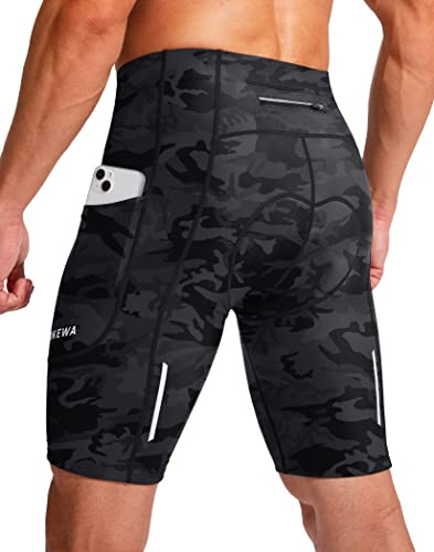 Herren-Fahrrad-Shorts, 3D-gepolstert, für Radsport, Rennrad, Unterwäsche, Mountainbike, LSF 50+, Fahrrad-Shorts, Reißverschlusstaschen (Camouflage, Schwarz, XL)