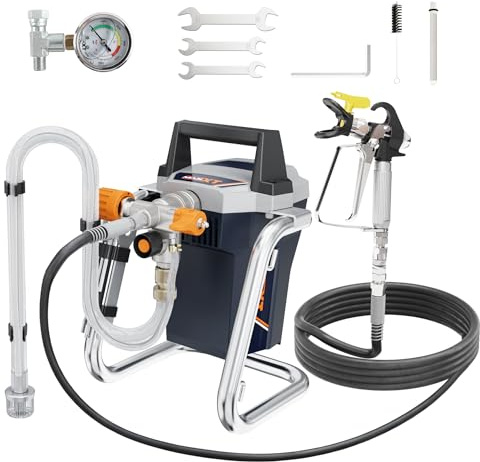 Airless Farbsprühgerät mit Druckmesser, Spritzpistole, Schläuchen und Zubehör, Professionelles Farbsprühsystem