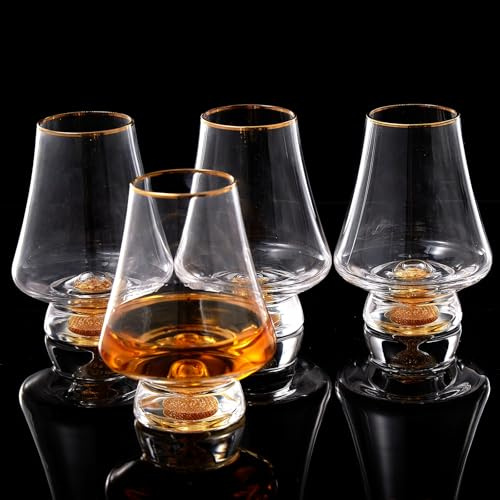 DUJUST Whisky Gläser 4er Set (235 ml), Kristall Whiskey Gläser mit 24K Blattgoldflocken, luxuriöse Snifter glas für Brandy/Cognac/Bourbon/Tequila/Scotch, BPA-frei und bleifrei