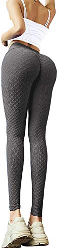Memoryee Damen Honeycomb Leggings Geraffte Hintern Heben Hohe Taille Push Up Boom Booty Sport Leggings mit Bauchkontrolle Plus Größe Blickdichte Dehnbare Gym Yogahosen/Dunkelgrau-Style7/L