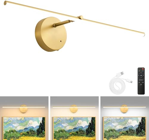 Actask Bilderleuchte Kabellos mit Fernbedienung 60CM LED Bildbeleuchtung mit 3 Farbtemperaturen 8000mAh Wiederaufladbar Akku Timer Dimmbar Batteriebetriebene Bilderlampe für Malen Kunstwerke Porträt