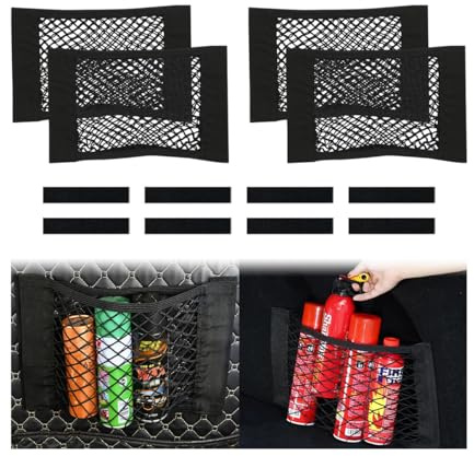 CGEAMDY Kofferraum Netztasche, 4 Stück Auto Klett Gepäcknetz, Universal KFZ Organizer Elastisch Aufbewahrung Netz, Kofferraumnetz Schutznetz Mit Klettverschluss für Auto/SUV (50x25cm)