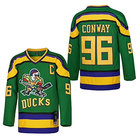 D-5 Jugend Mighty Ducks Trikot #96 Conway #99 Banks Jersey, Film Eishockey Trikot für Kinder, #96, Grün, M