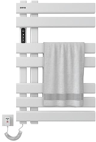 Elektrische Badheizkörper, WiFi Smart Thermostat Weiß Handtuchhalter, für LED/APP/intelligenter Sprachlautsprecher, Handtuchwärmer Elektrisch 235W, Handtuchhalter für Heizkörper-WIFI White Left