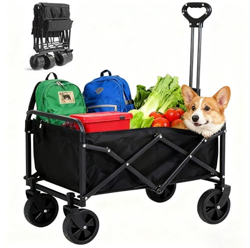 Felenny 100L Faltbarer Bollerwagen, Heavy Duty Outdoor Utility Wagon Beach Cart mit verstellbarem Griff für Shopping, Camping und Strandausflüge,330 lbs Belastbar