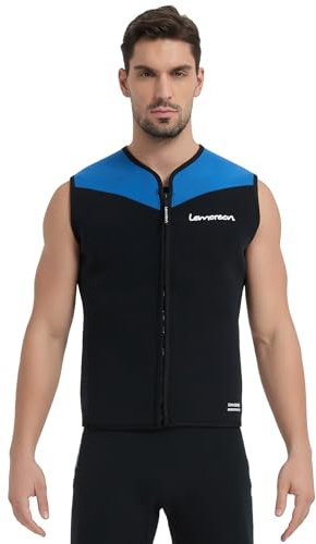 Lemorecn Neoprenanzug für Herren, 3 mm, ärmellos, Neopren, Neoprenanzug, Oberteil, Jacke, Front-Reißverschluss, Tauchweste für Wassersport (UK2095-Blau, XL)