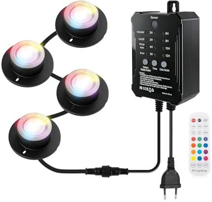 4 Stück Teichbeleuchtungs Set mit 4 Lampen und Fernbedienung für Teiche | RGB Unterwasserleuchten für die Landschaftsgestaltung IP68 wasserdicht und tauchfähig für Teiche Aquarien Gärten Pools